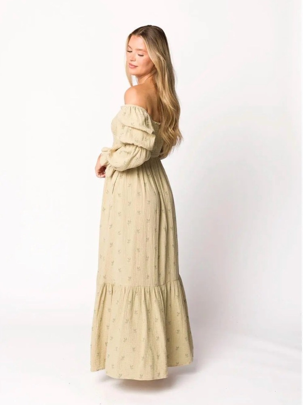 Smocked Square-Neck Maxi Dress in Sage - Picture 2 of 6